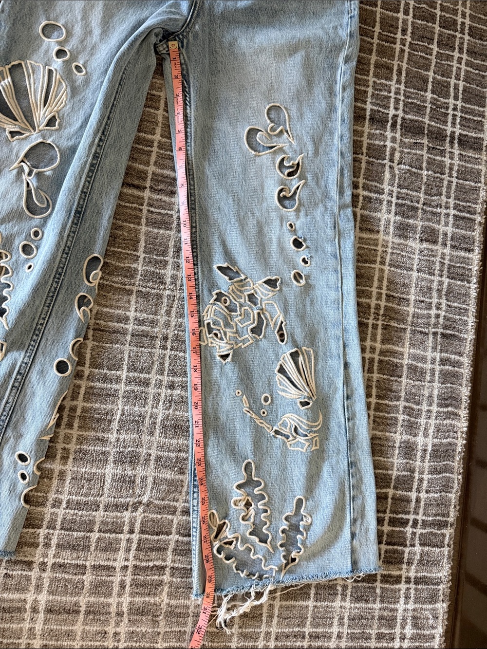 BDG Light Blue Flare Jeans with Artistic Patterns - Picture 15 of 16
